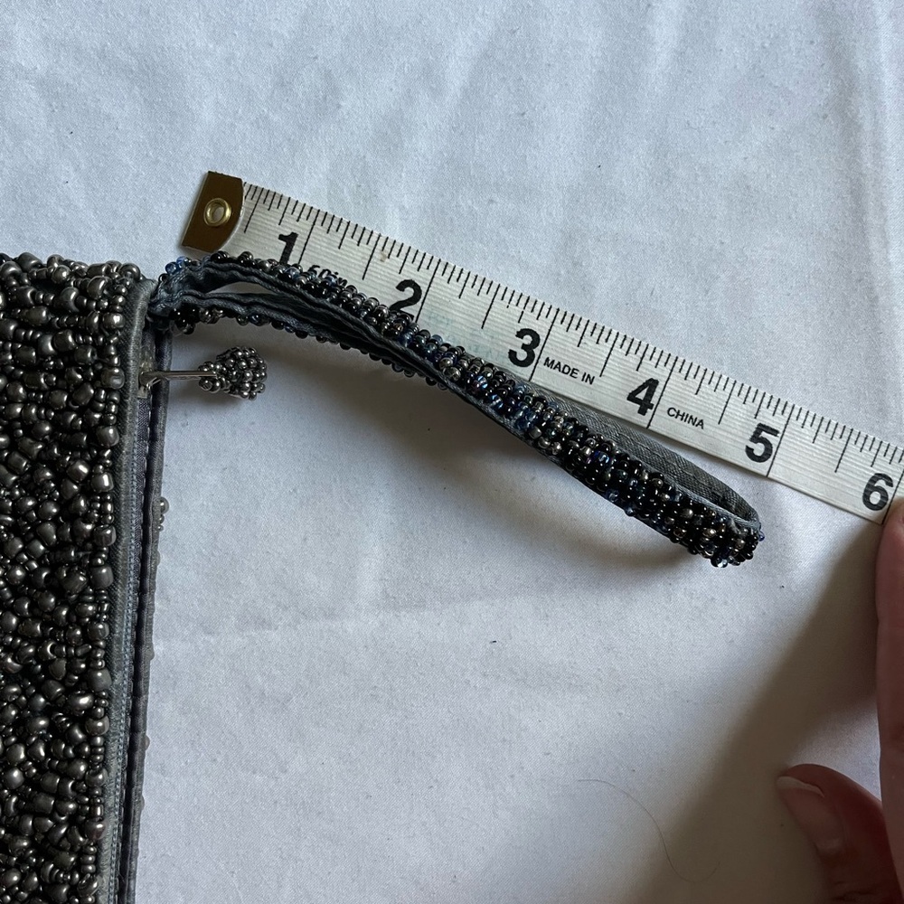 VTG Ykk Blue Gray Heavy Beaded Elegant Clutch Purse Wristlet Zipper Closure GUC - Picture 9 of 9